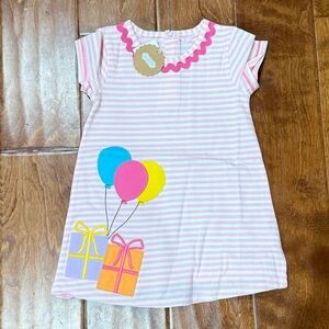 NWT Size Small 12-18M Mud Pie Striped Pink Dress with Balloon and Gift Design